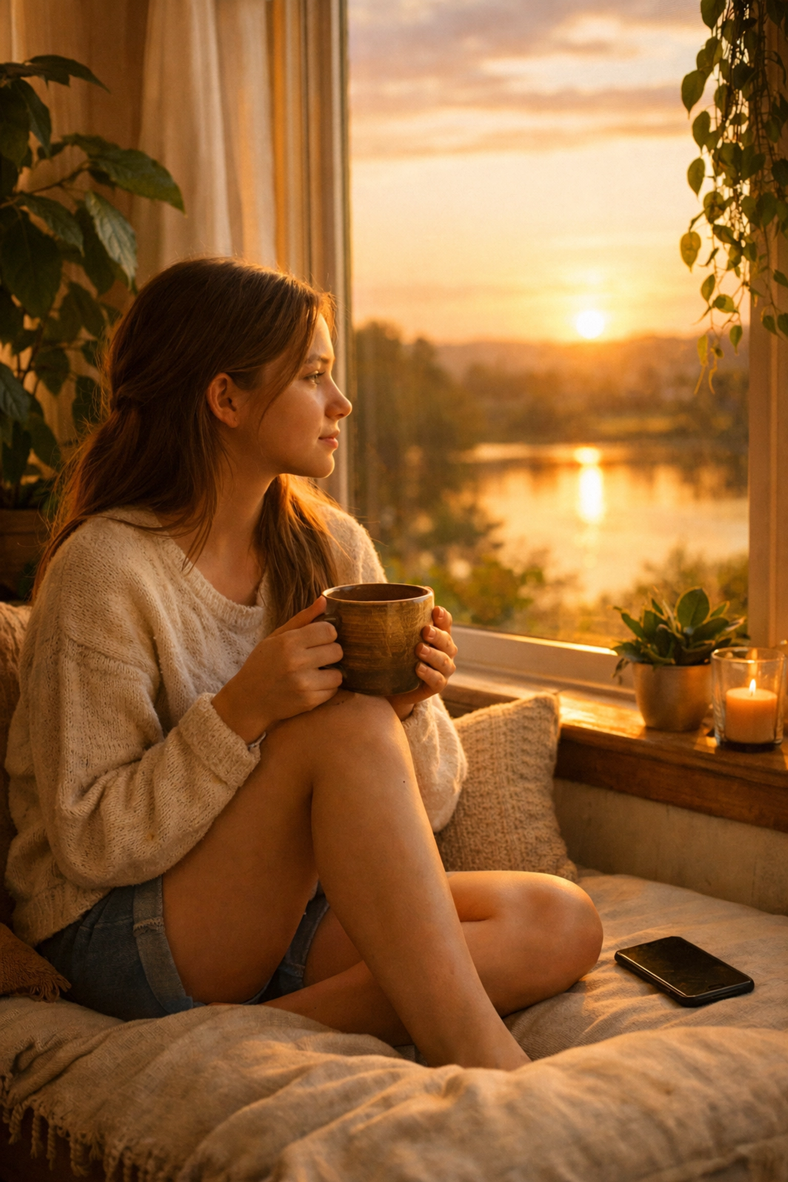 Christian teen girl finding spiritual peace and self-control away from her phone, reflecting biblical mental health.