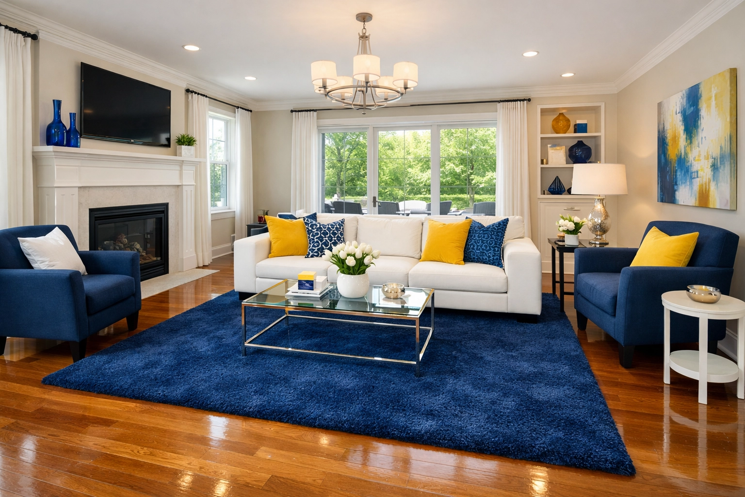 Spotless living room with polished floors showing the result of weekly house cleaning Leominster MA.