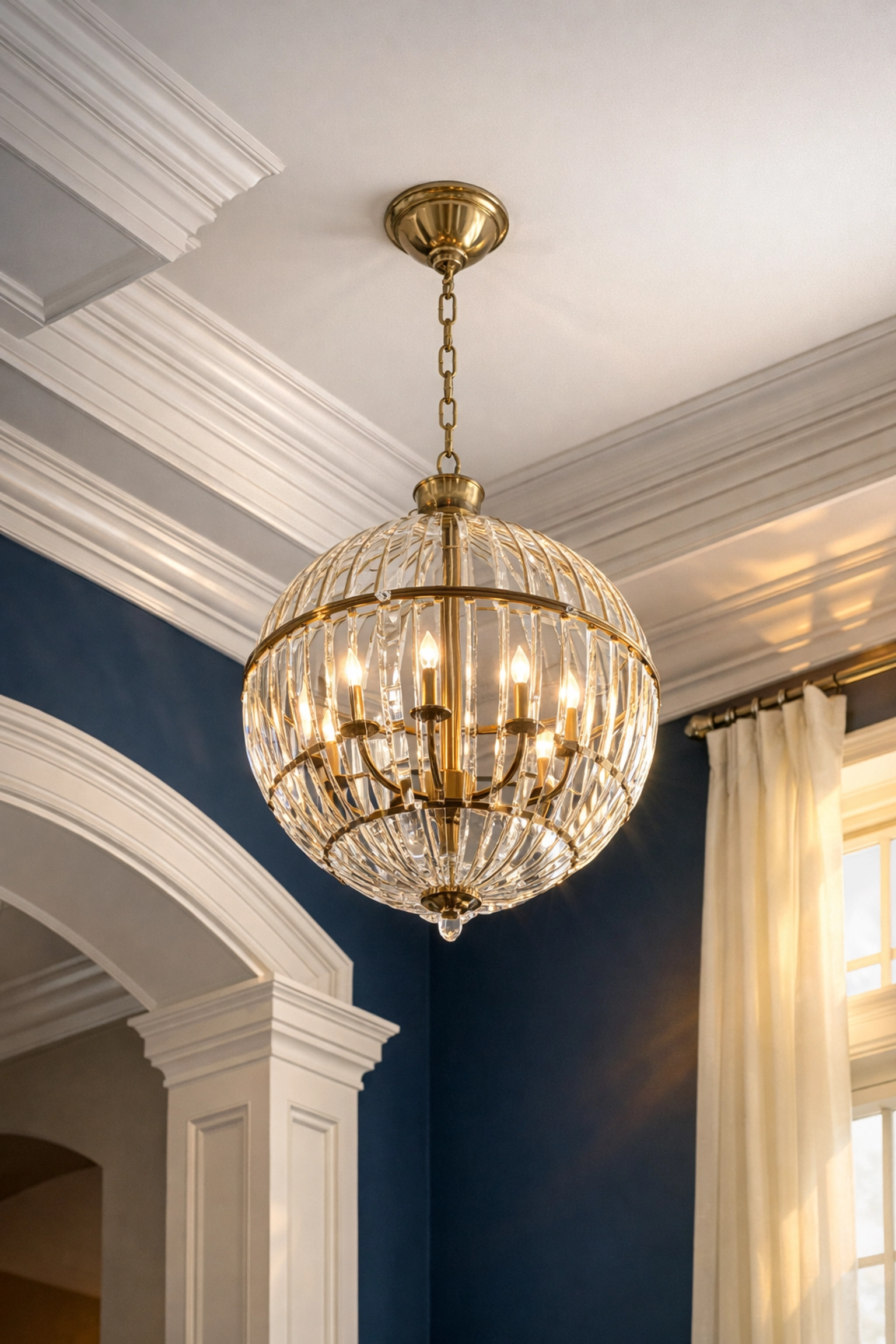 Clean light fixture and high ceiling showing attention to detail during a professional deep cleaning.
