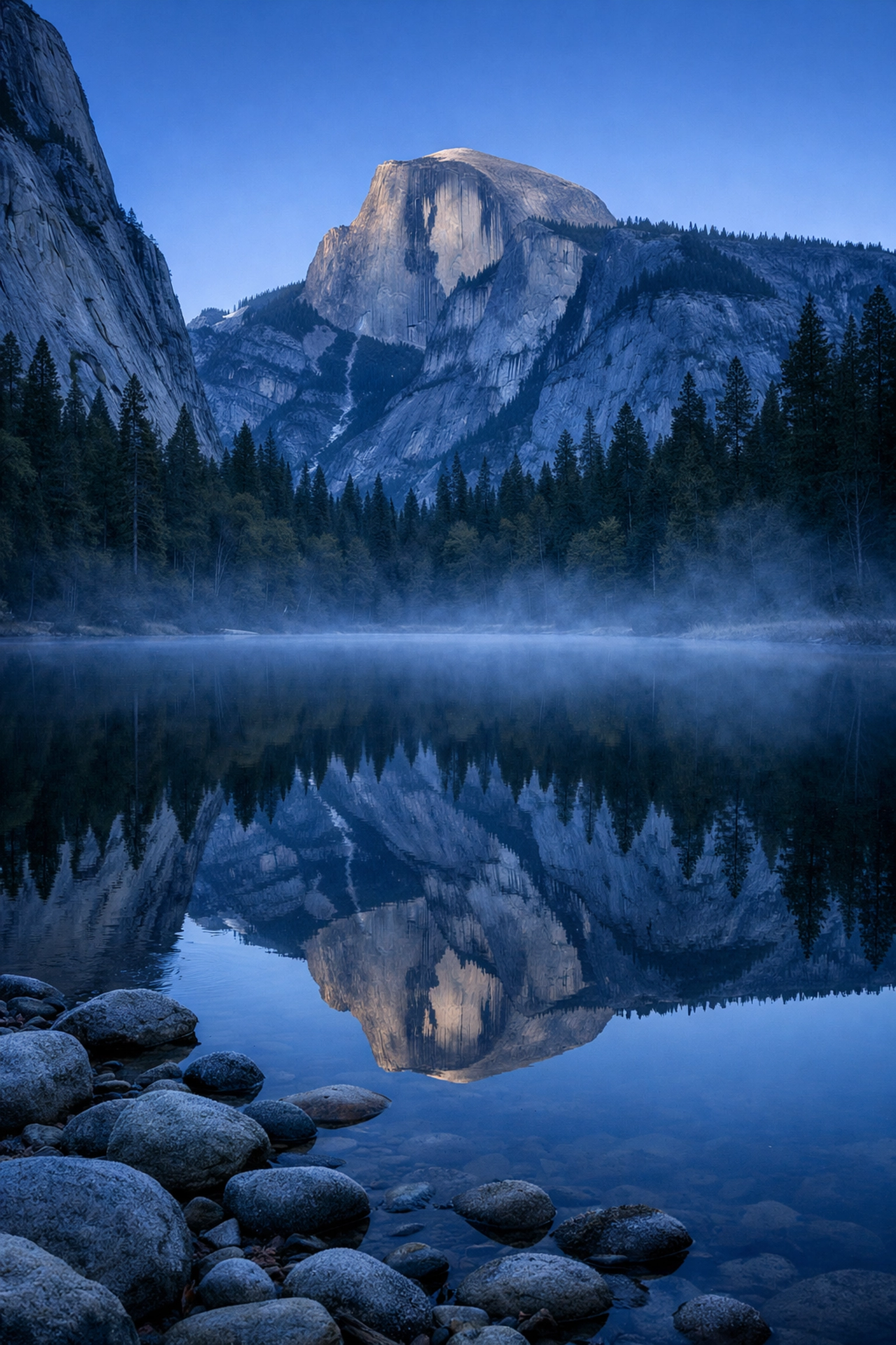 Reflection of Half Dome in Mirror Lake at Yosemite, one of the world's best photography locations.