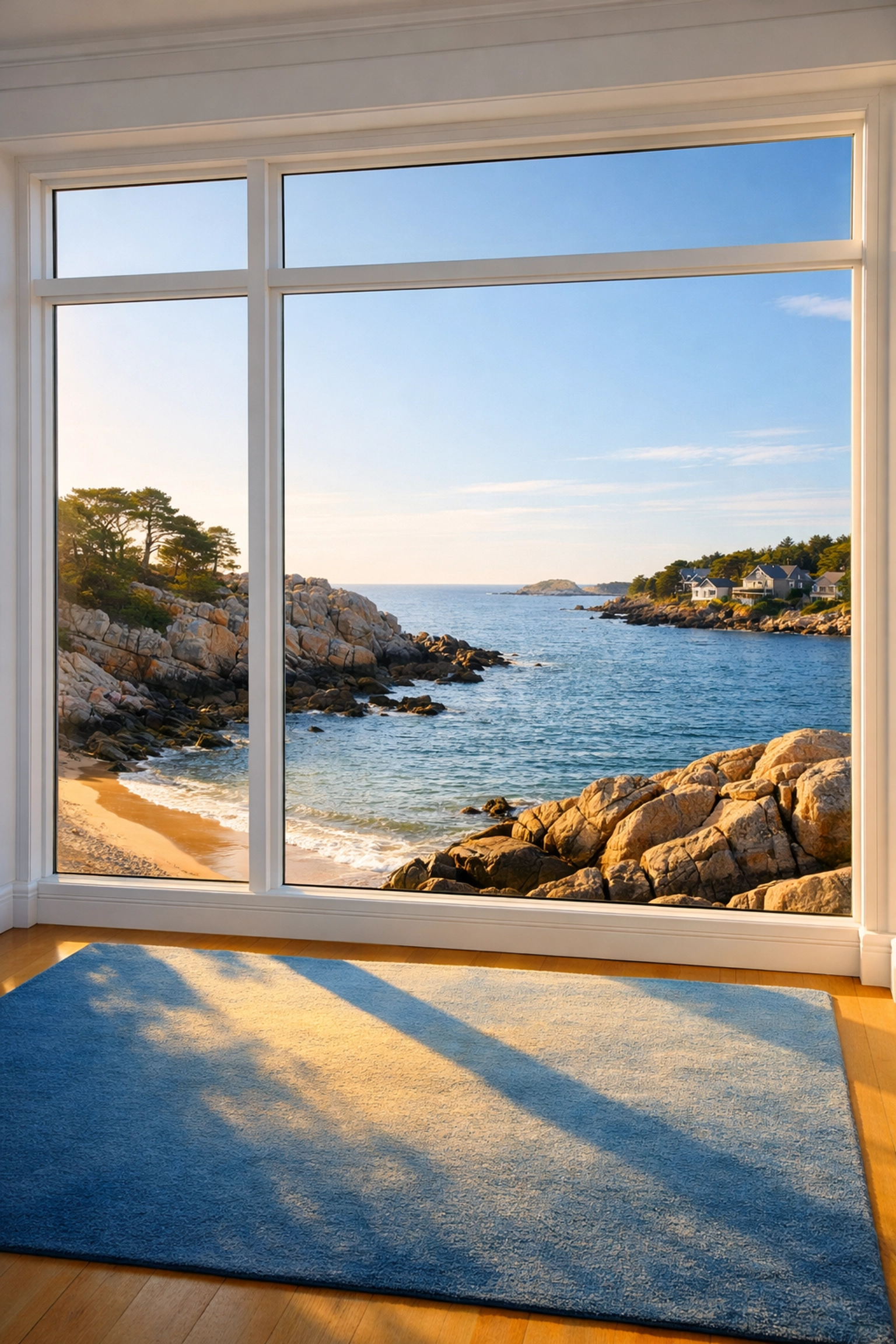 Clean coastal sunroom overlooking the ocean after luxury house cleaning in Manchester-by-the-Sea.