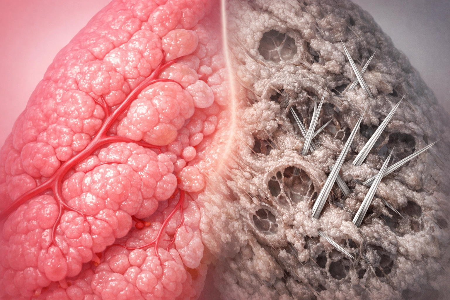 Lung tissue damage caused by asbestos fiber exposure from home renovation