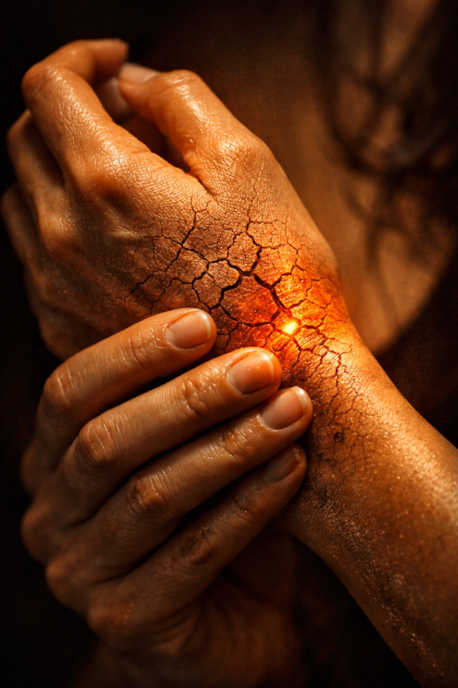 Woman massaging her wrist to soothe perimenopause joint pain and tingling sensations in the extremities.