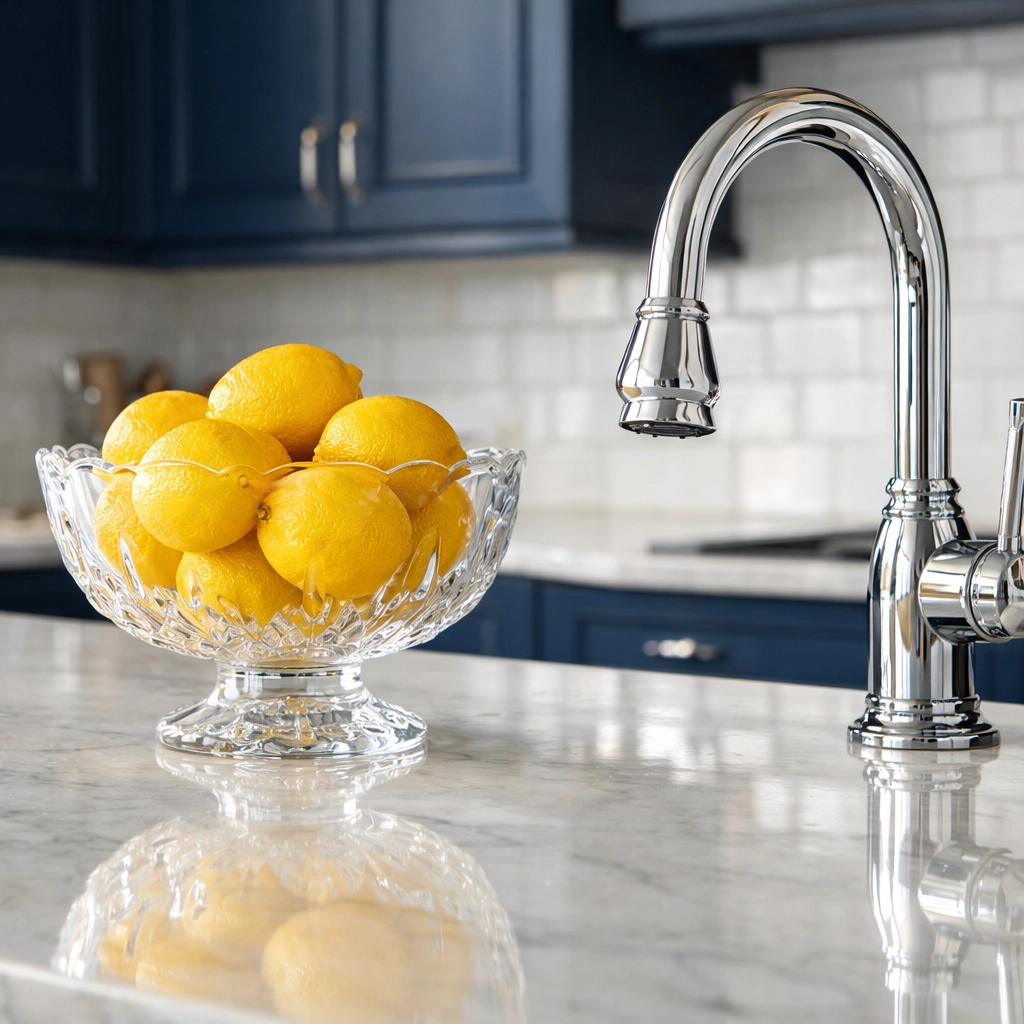 Pristine kitchen with marble countertops and organized cabinets from professional maid services in Worcester.