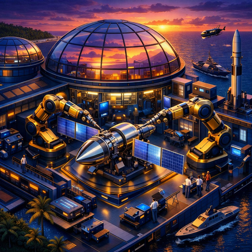 Indian business updates showcasing satellite fabrication and maritime security infrastructure for strategic trade.