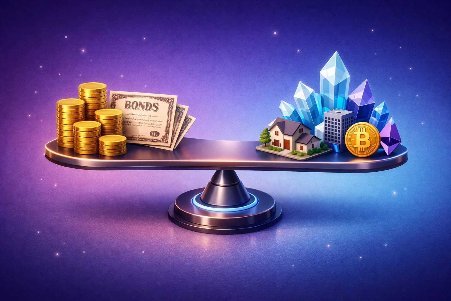 Balanced portfolio combining traditional assets with alternative investments for risk mitigation