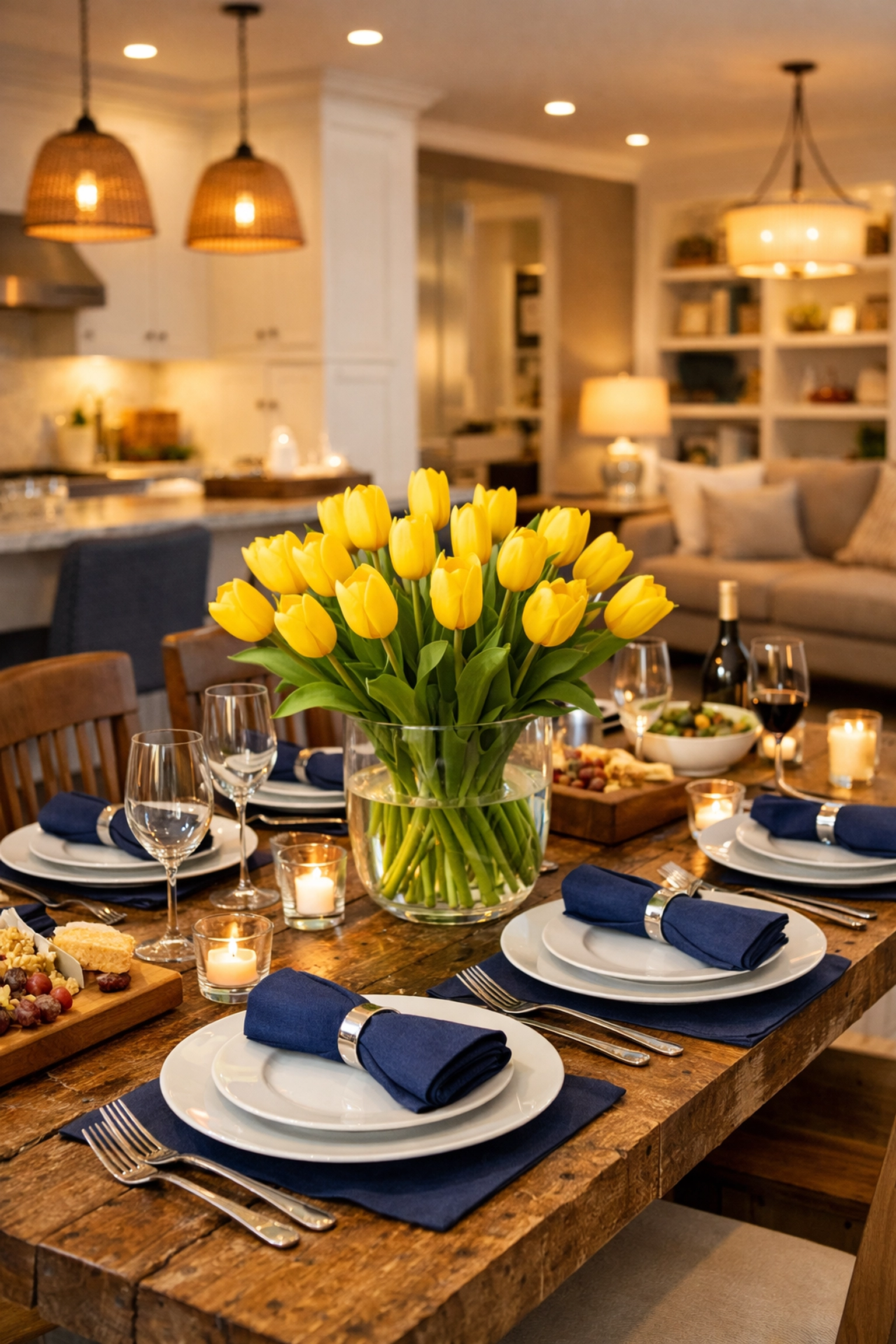 A clean, guest-ready dining room in Wayland MA perfectly prepared for social hosting.