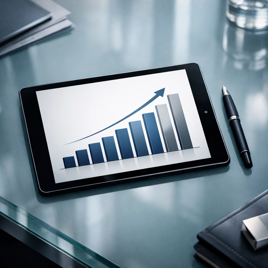 Financial growth chart on a digital tablet showing business valuation multiples for NC companies.