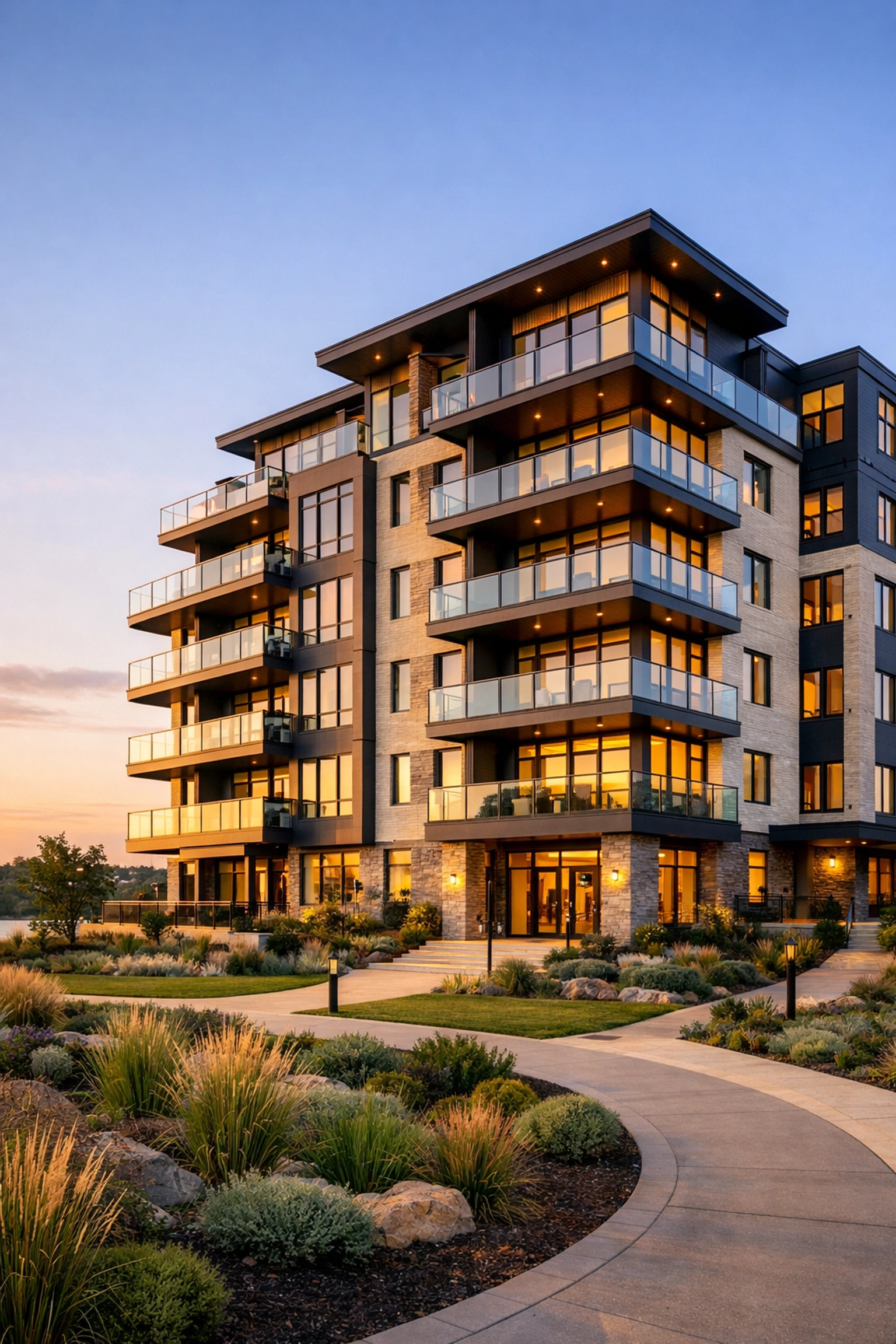 Exterior of a well-maintained Saskatoon condo building highlighting curb appeal and structural integrity.