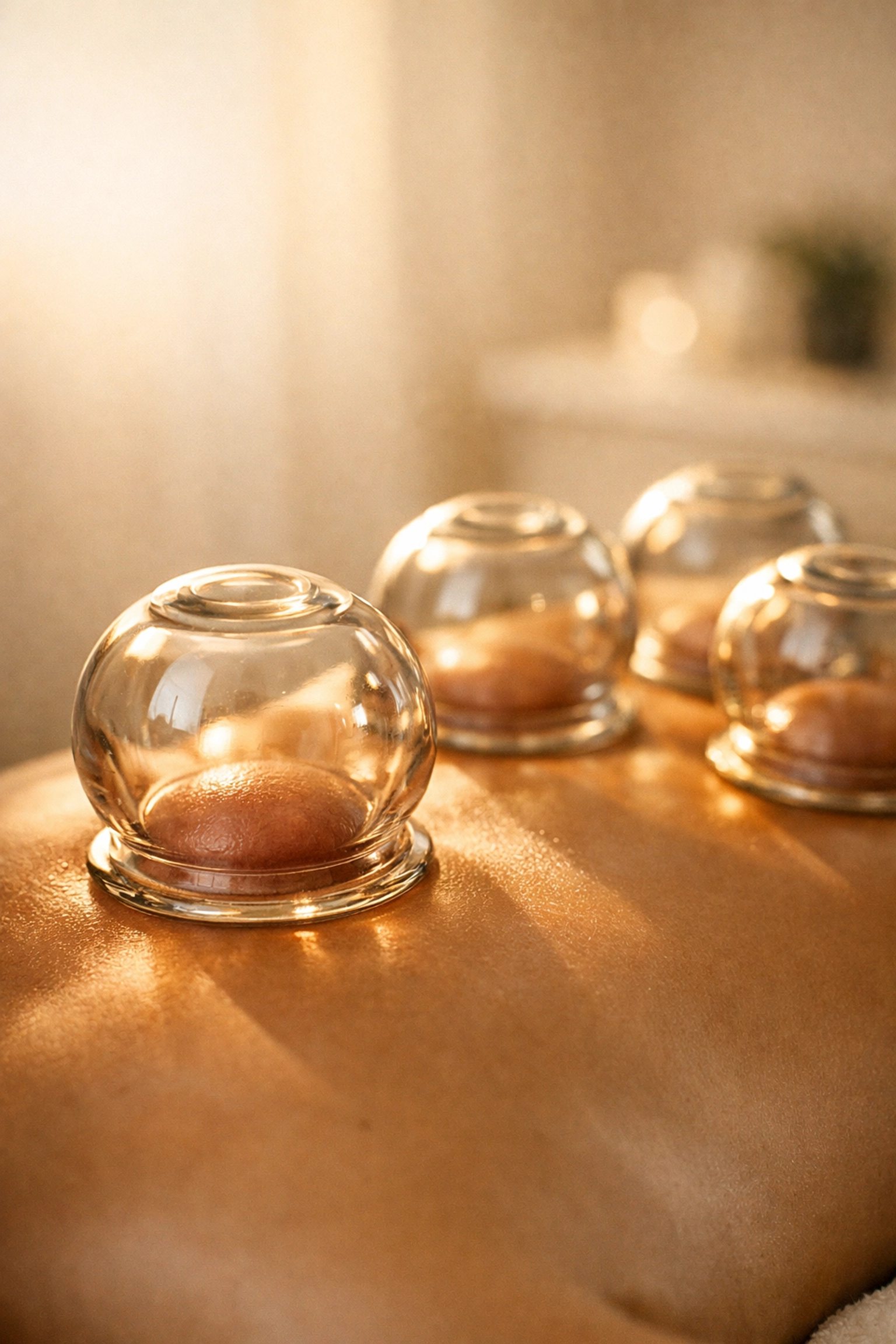Traditional glass cupping therapy applied by a professional massage therapist in Edmonton to relieve muscle tension.