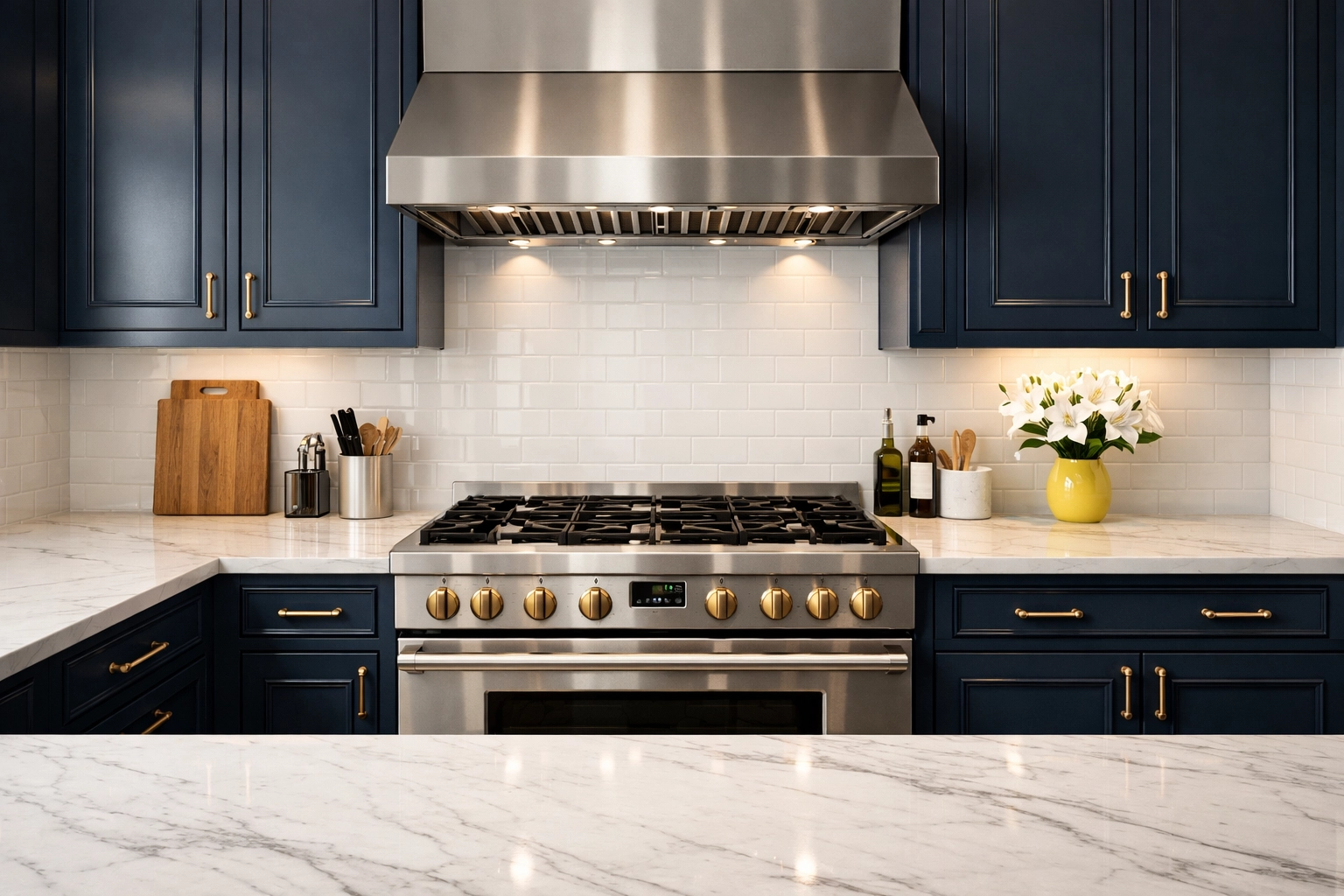 Sparkling kitchen countertops and stainless steel stove following a deep cleaning in Leominster.