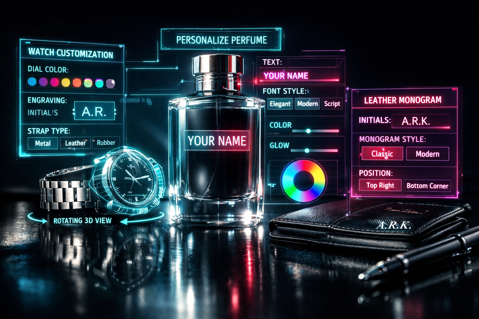 Luxury product personalization technology with AR customization for premium brands