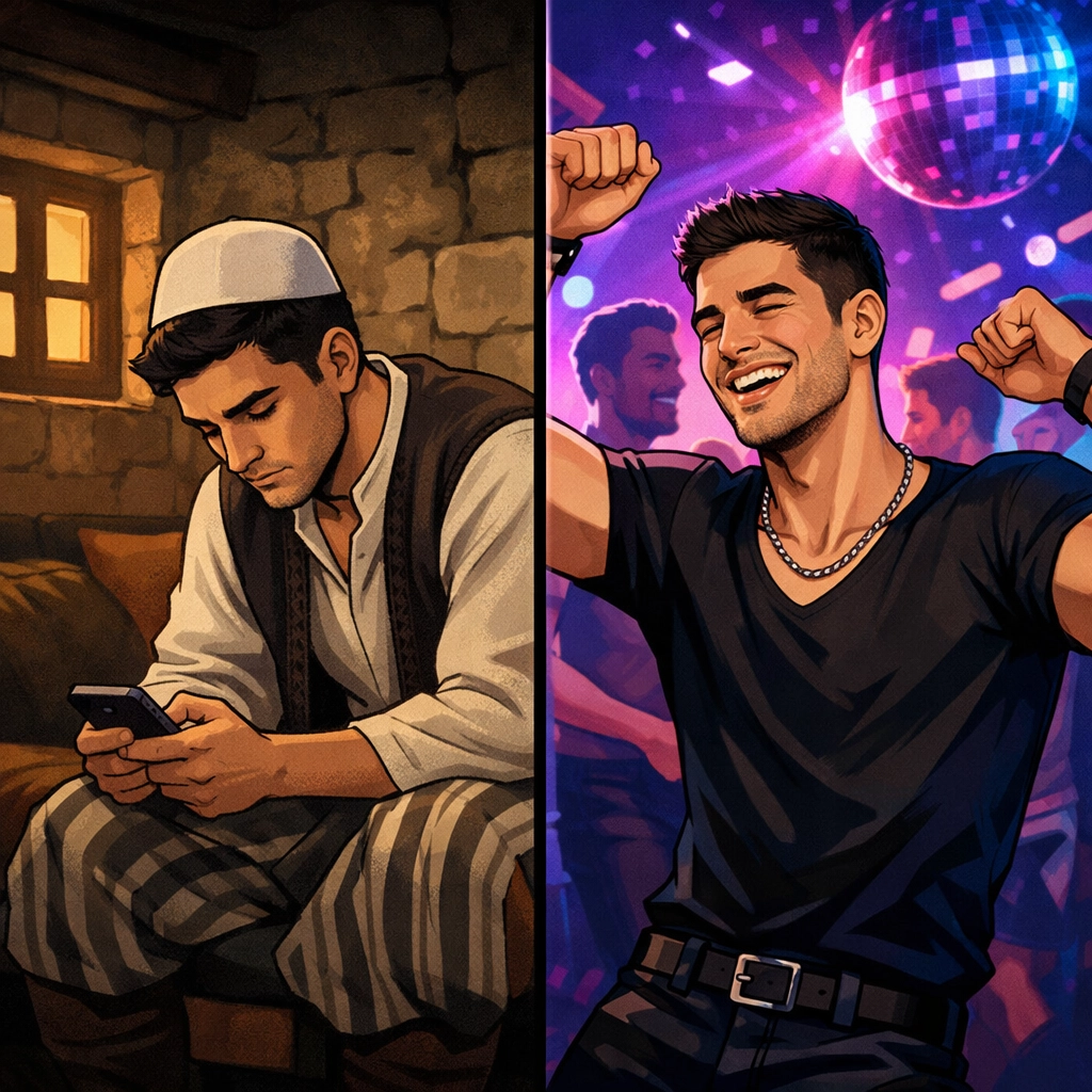 Albanian gay man contrasting life in traditional Albania versus freedom in Athens nightclub