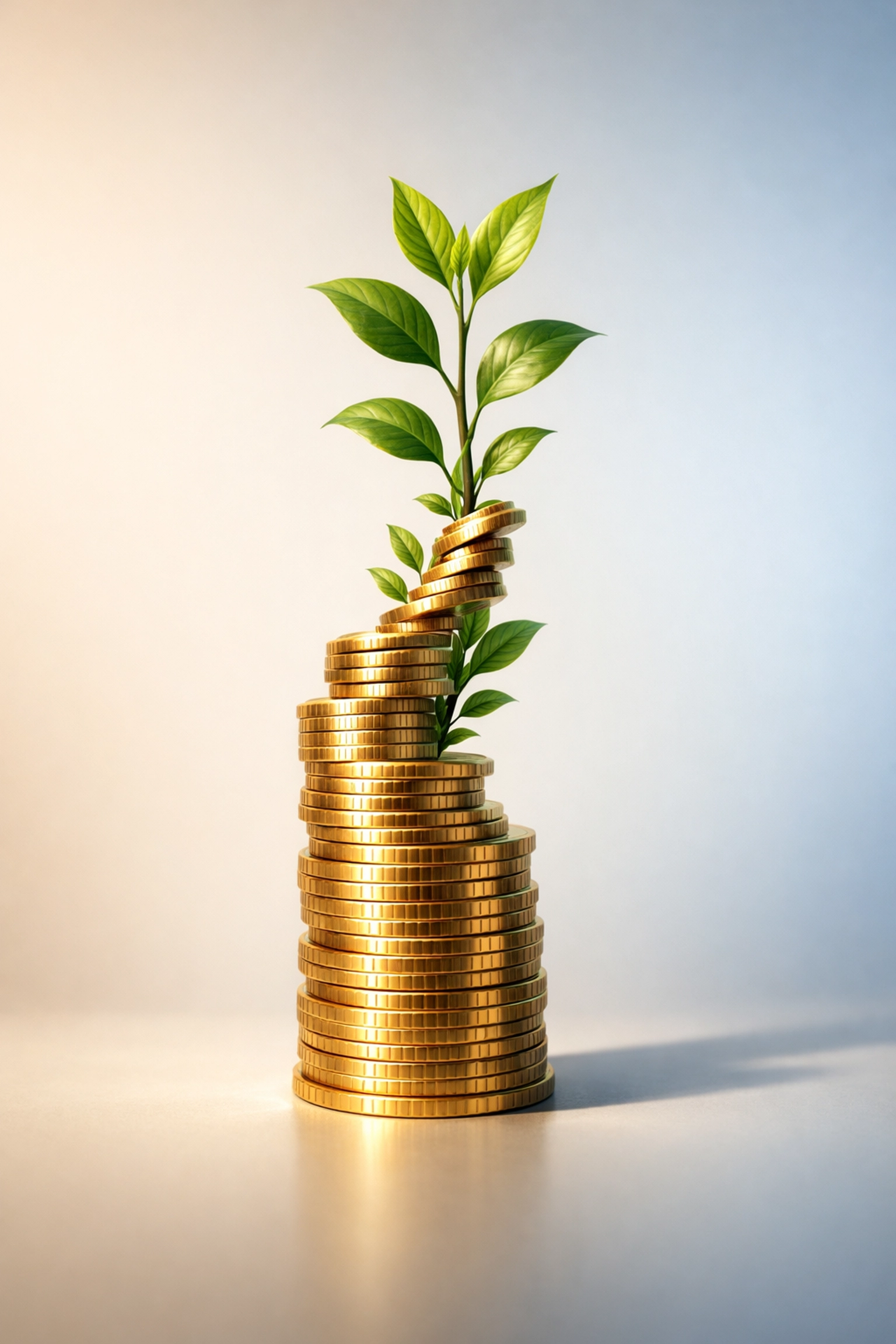 Investment growth concept with coins transforming into plant symbolizing ROI