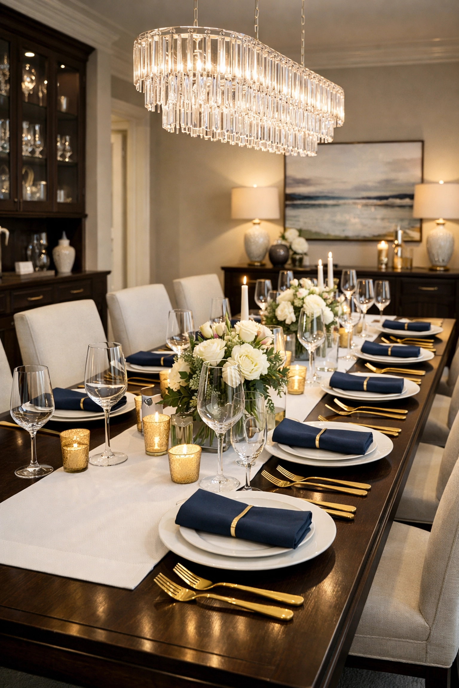 A formal dining room set for a special occasion, prepared by residential cleaning Massachusetts experts.