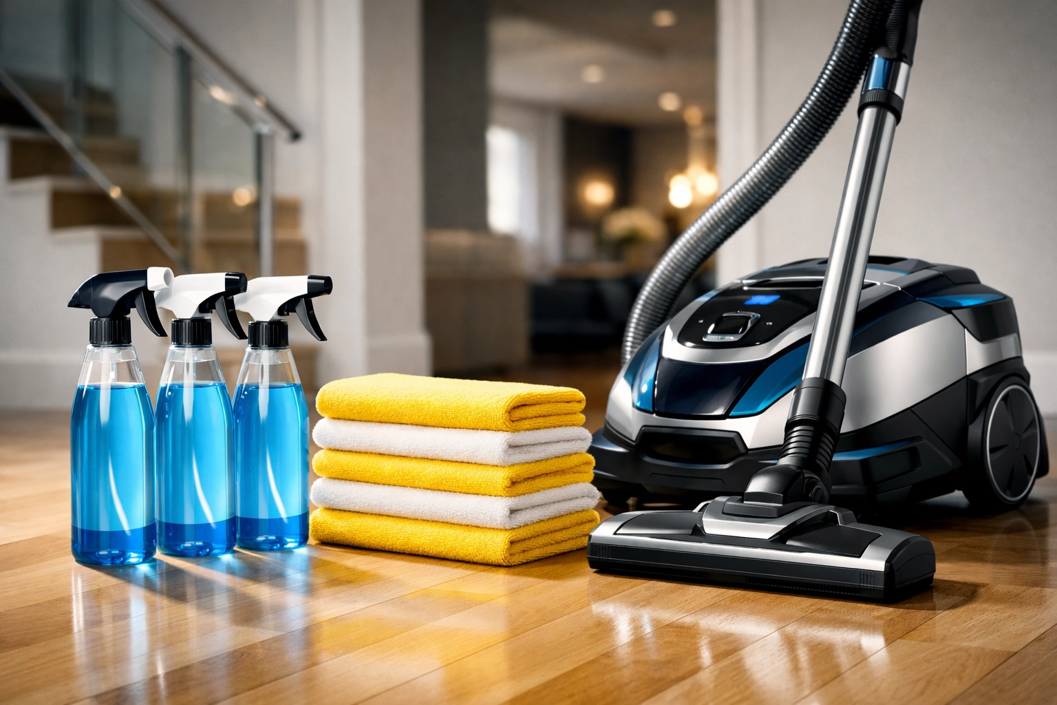 Professional-grade supplies and tools ready for a high-quality apartment cleaning Boston appointment.