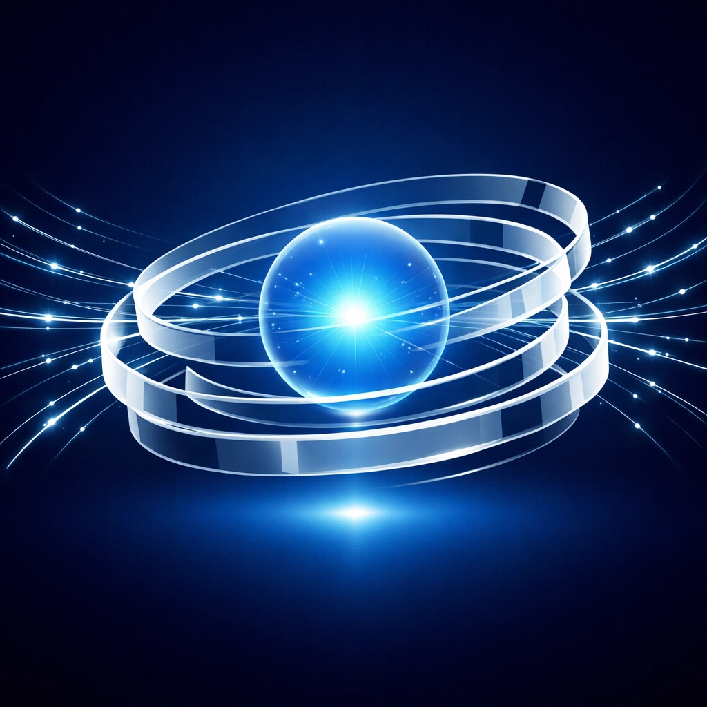 Centralized data hub with glowing rings illustrating scalable architecture for custom business operations.