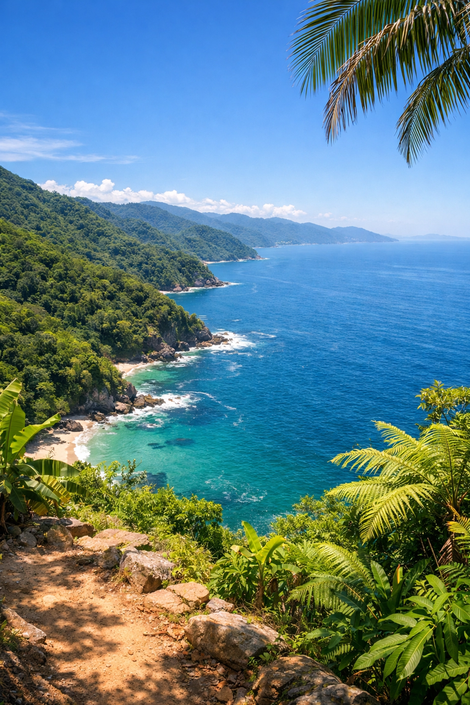 Panoramic view of Banderas Bay and Sierra Madre hiking trails near Puerto Vallarta apartment rentals.