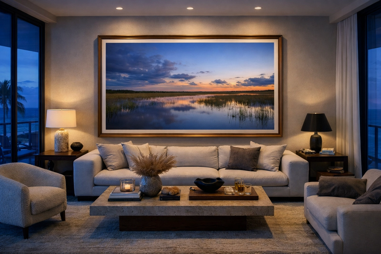 Museum quality Everglades photography print displayed in a luxury South Beach home gallery setting.