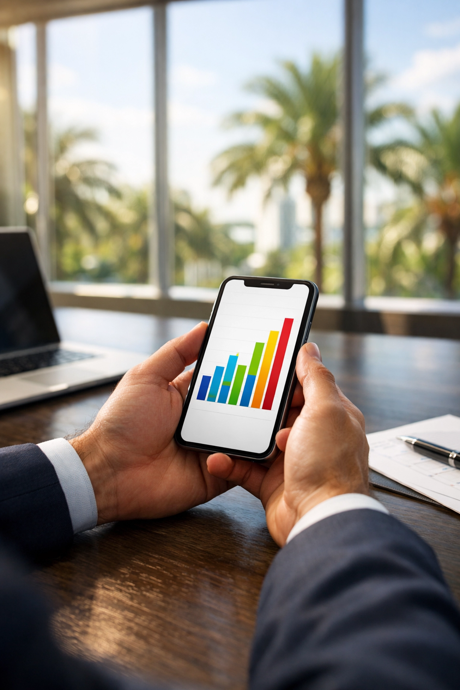 Business owner reviewing financial growth charts to maintain clear records for business credit lenders.