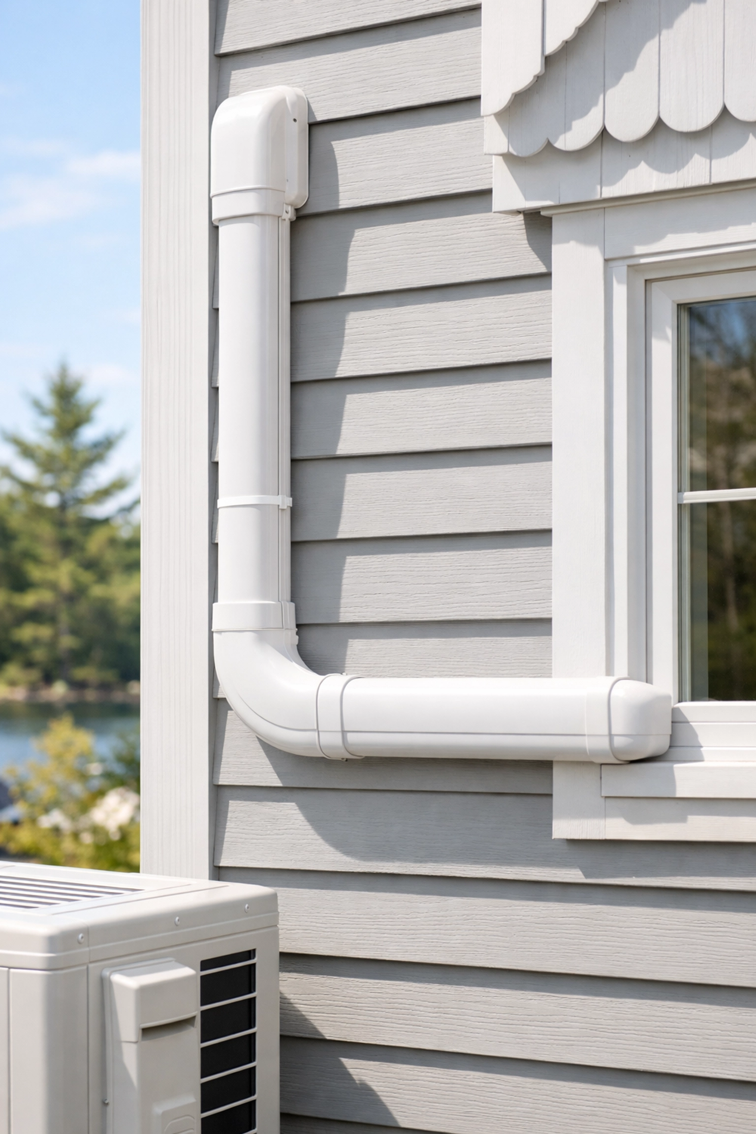 Properly protected mini-split line set installed on exterior of Maine home
