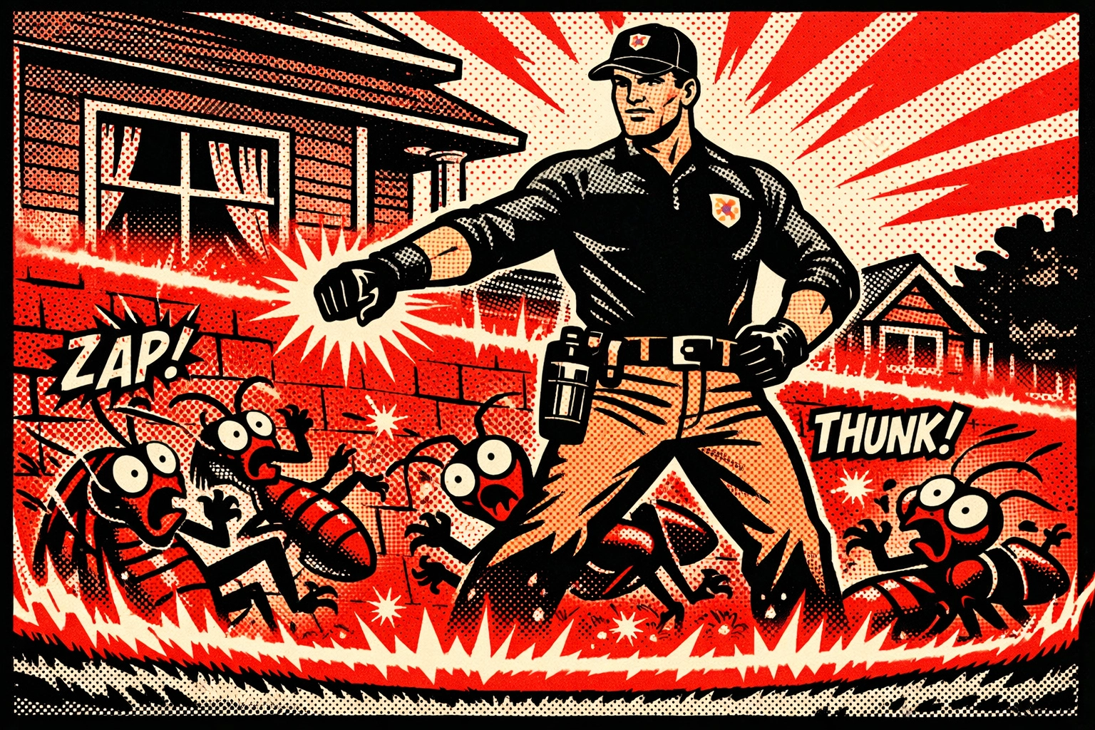 A heroic technician creating a 3x3 barrier to protect a Birmingham AL home from cockroaches and ants.