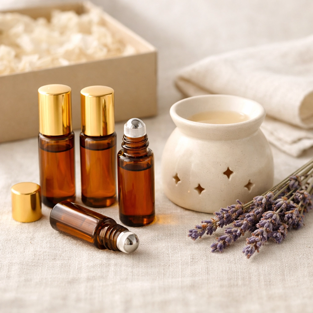 Elegant aromatherapy gift set with roller bottles and lavender for corporate wellness gifting