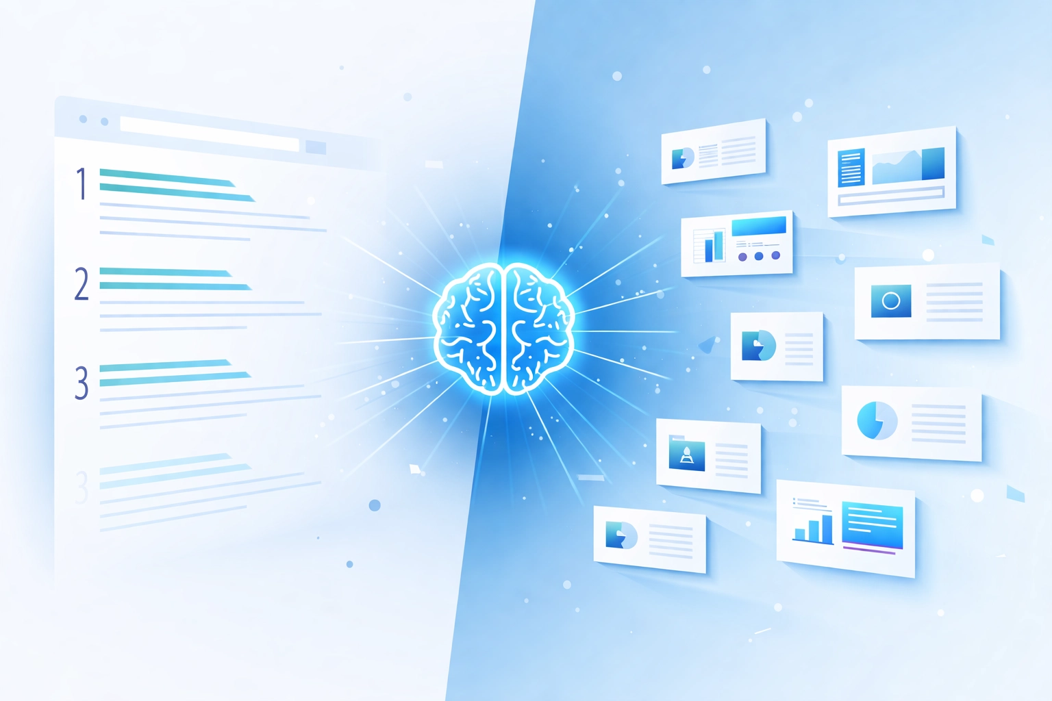 Illustration showing the shift from traditional search rankings to AI-powered search visibility