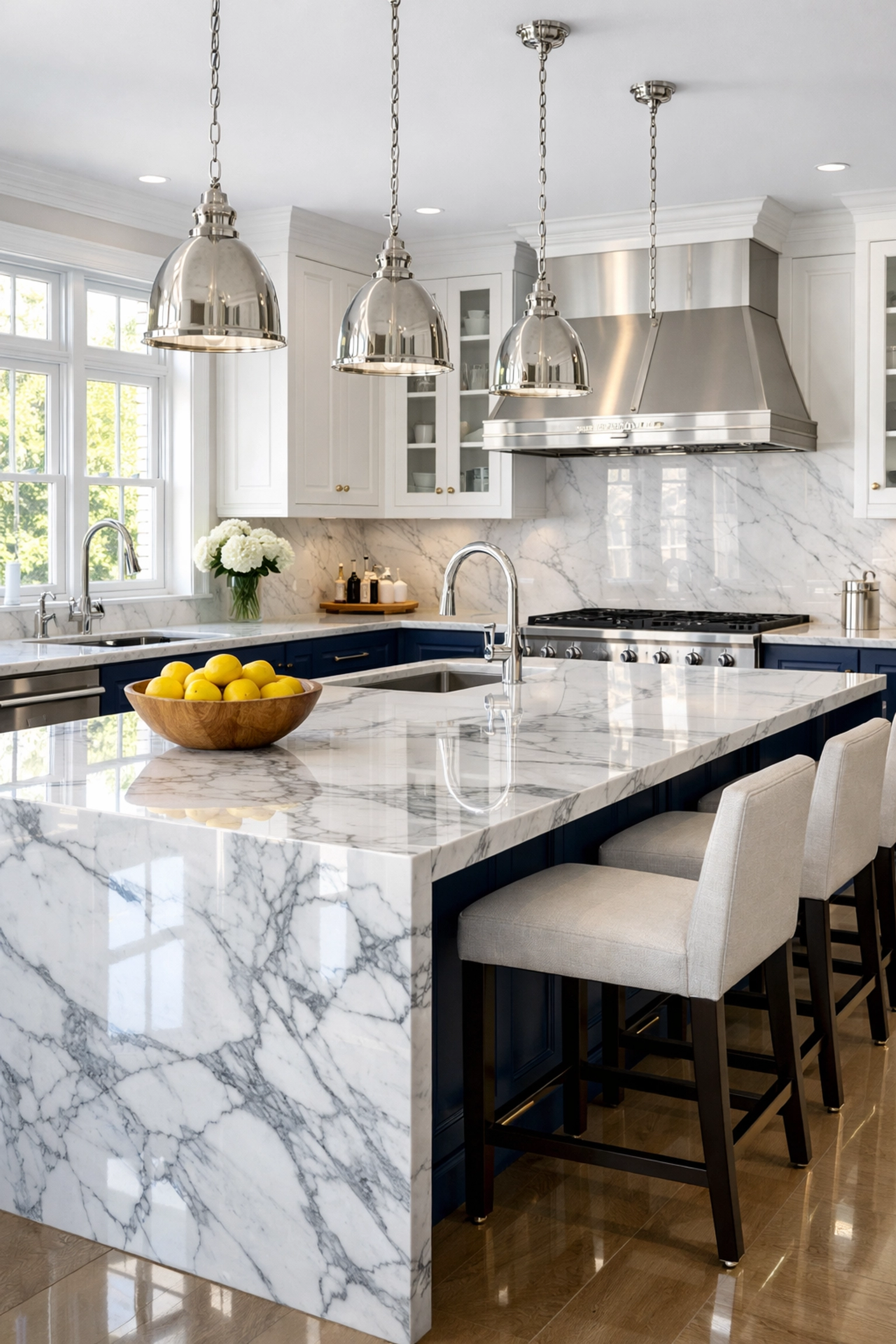 Pristine luxury kitchen in a Massachusetts home cleaned by professional house cleaning services MA.