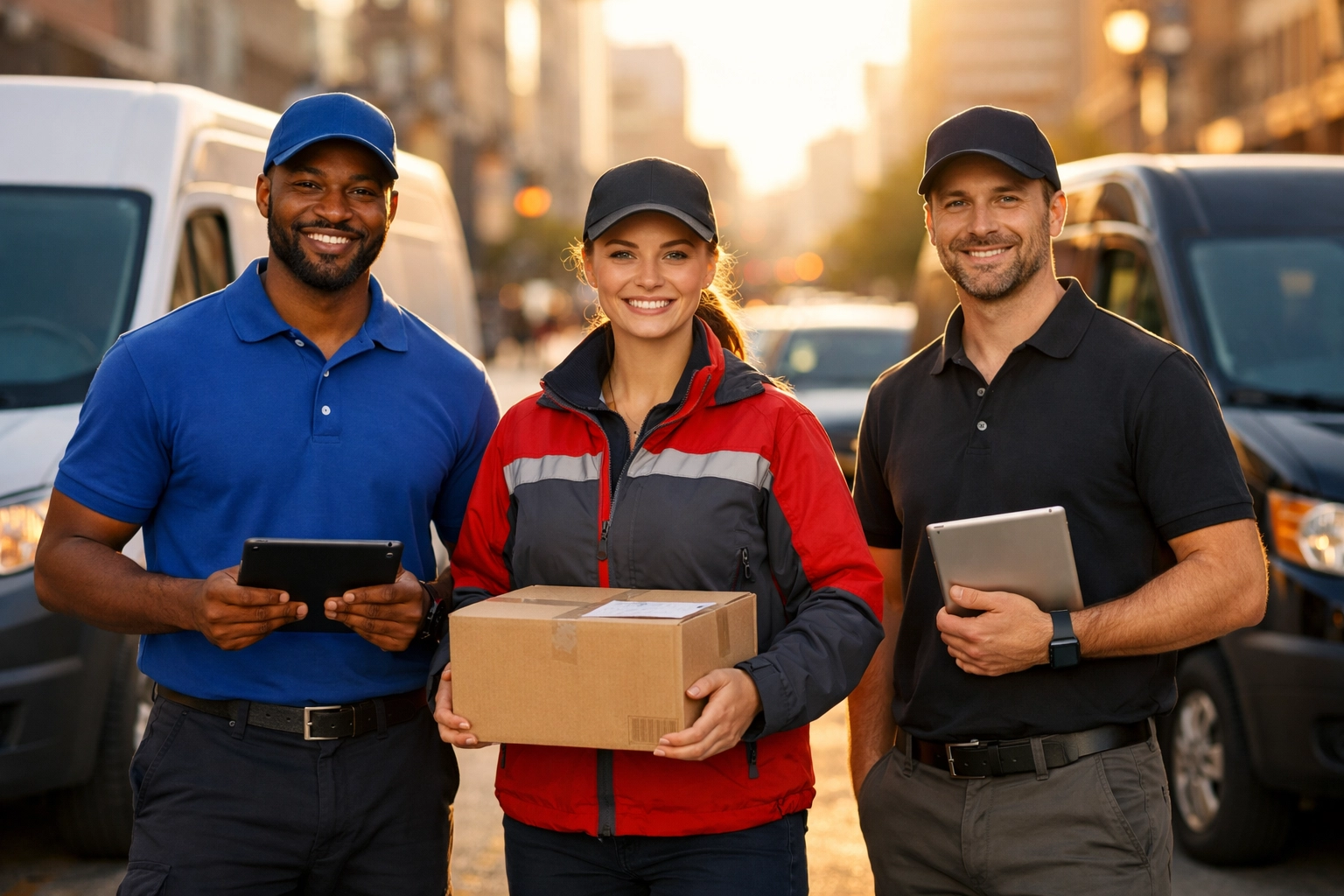 Professional same day courier service team ready for deliveries