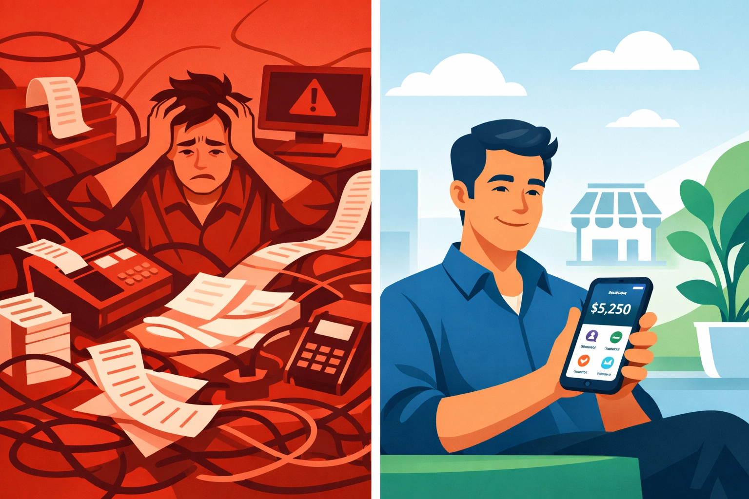 Complex crypto payment setup versus simple self-custody wallet integration comparison