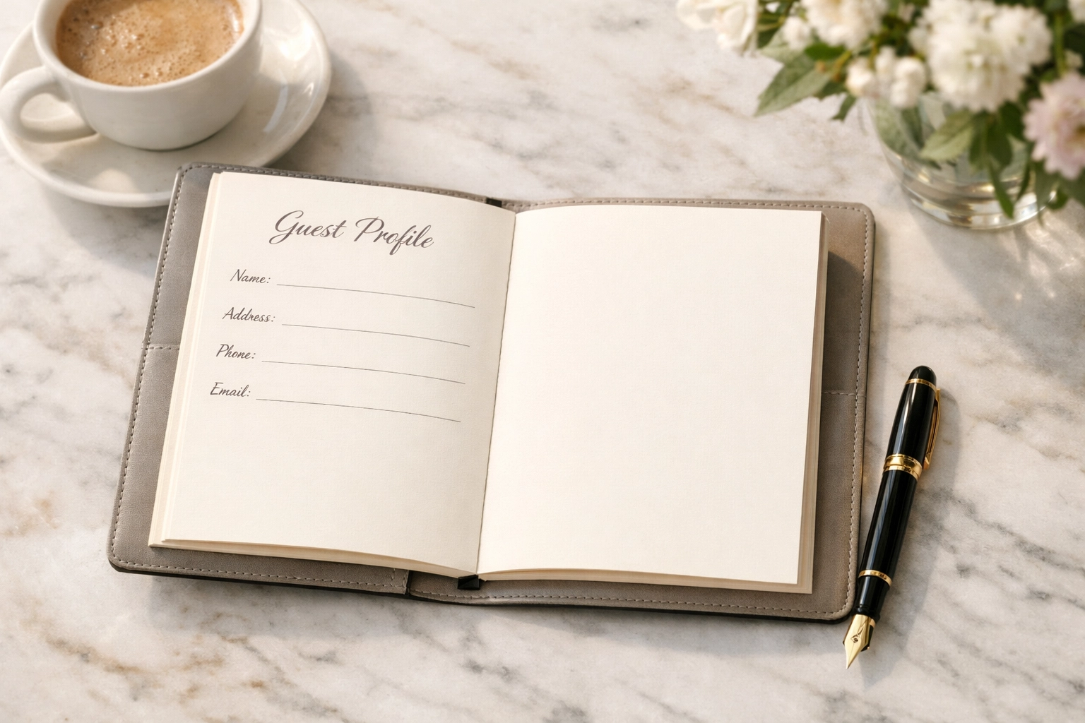 Hotel guest profile notebook with personalized data for targeted marketing and loyalty