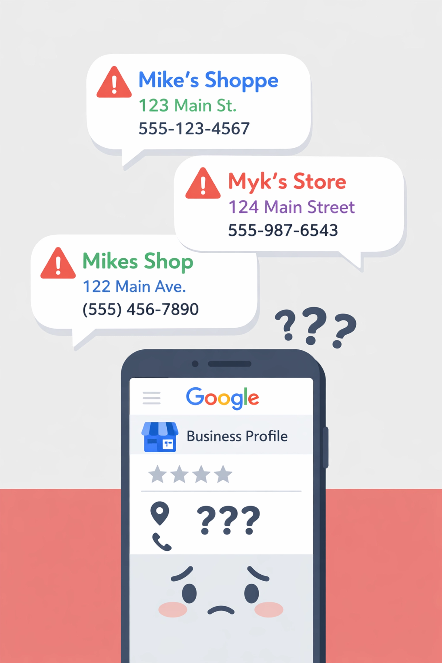 Inconsistent business name, address, and phone numbers on Google Business Profile