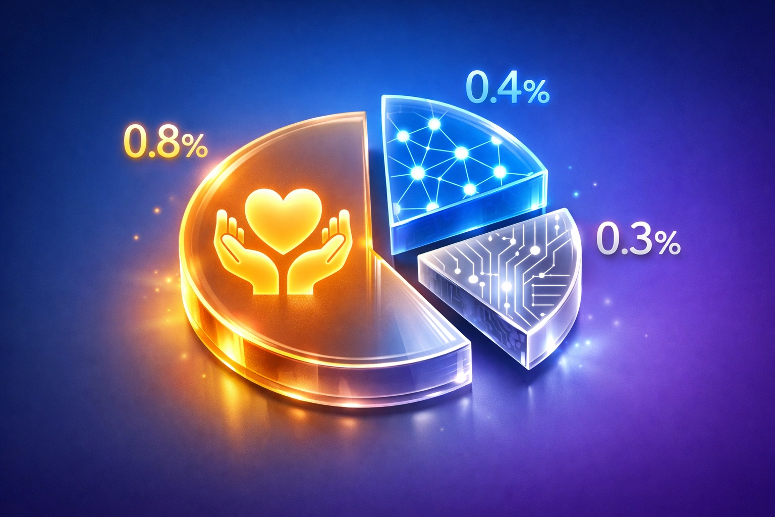 Larecoin's 1.5% transaction fee breakdown: 0.8% to charity, 0.4% infrastructure, 0.3% operations