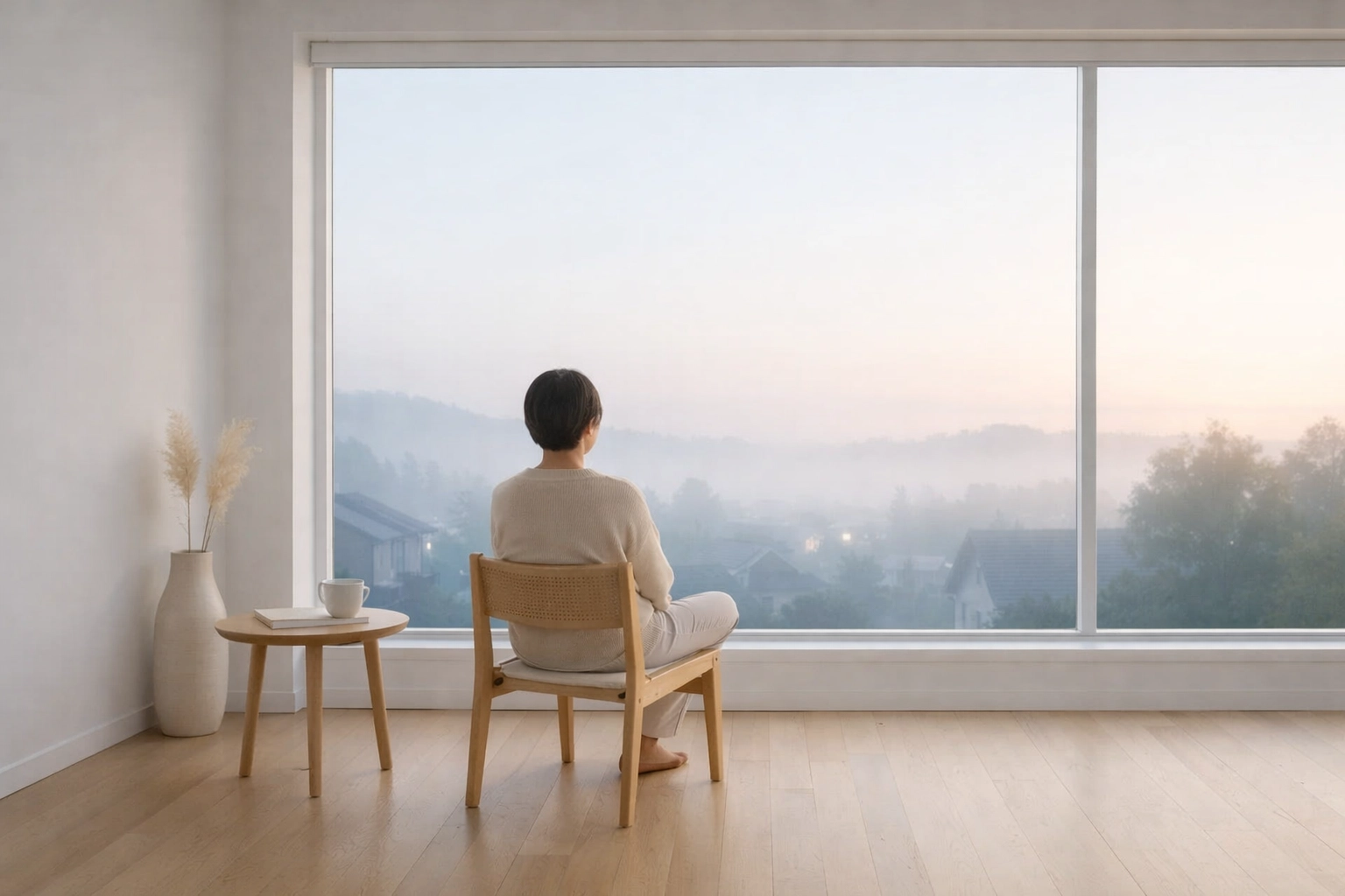 A person sitting in quiet reflection at dawn, representing spiritual peace and finding purpose in a season of revival.