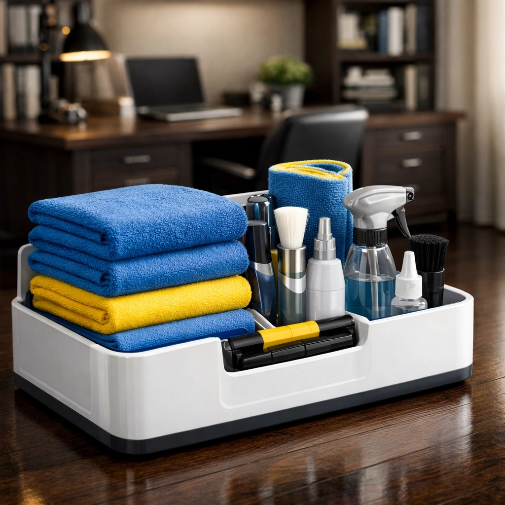 Professional cleaning kit used by cleaners for hire for high-end realtor cleaning services.