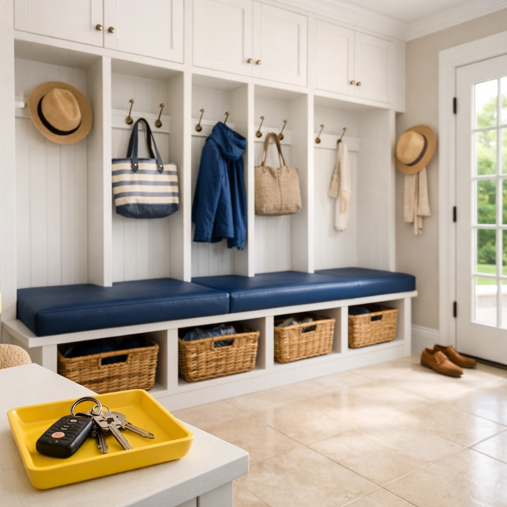 A clean and organized entryway in a Massachusetts home after a visit from local cleaning services near me.