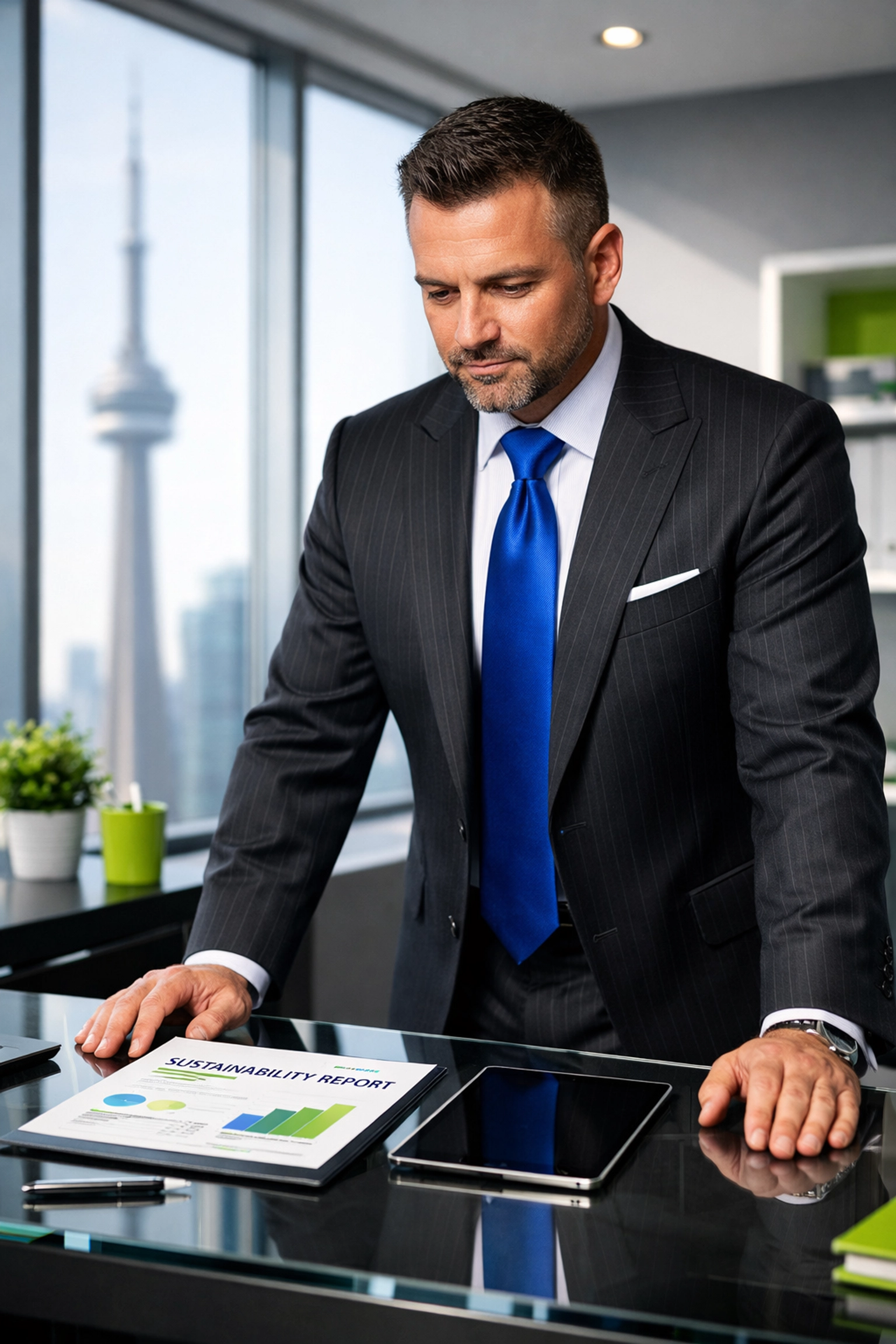 Looking for Eco-Friendly Waste Disposal in Toronto? Here Are 10 Things You Should Know Junk GTA owner Roman K reviewing a sustainability report for eco-friendly waste management in Toronto.