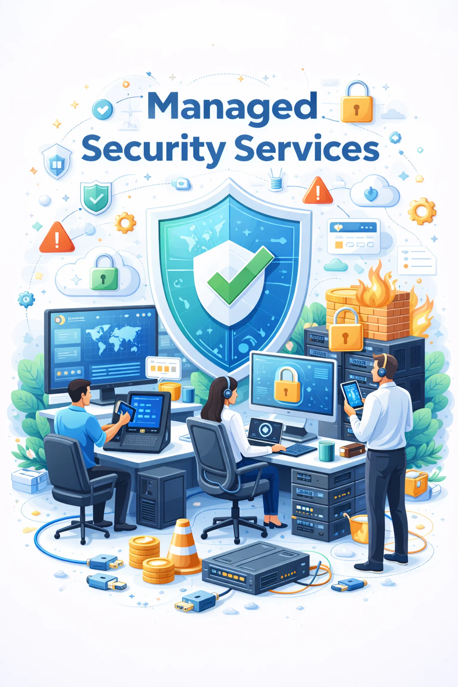 Security operations center with professionals monitoring threats in real time