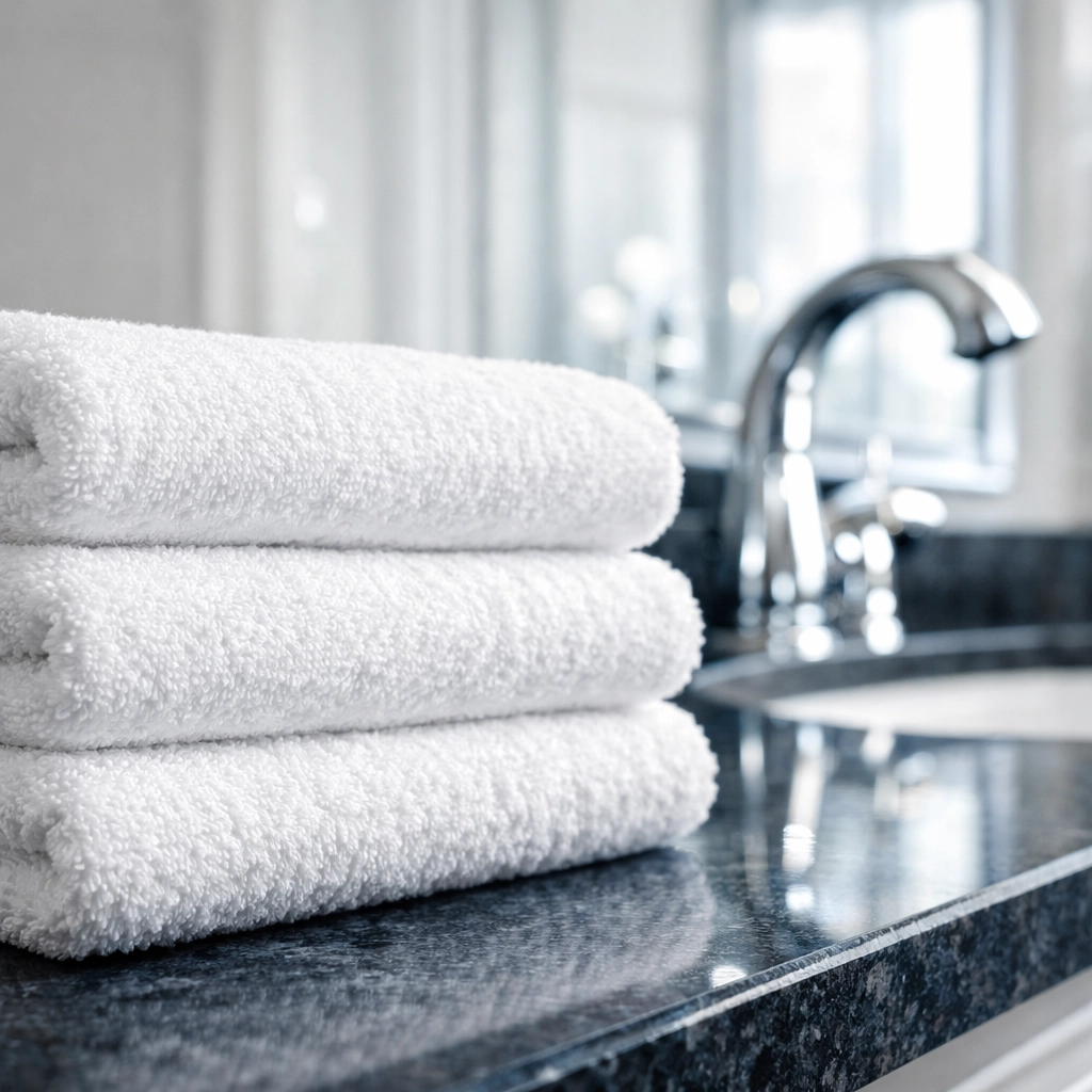 Close-up of a perfectly clean luxury bathroom highlighting the attention to detail of The Cleaning Ninjas.