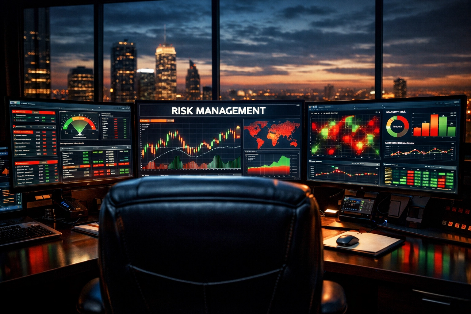 Risk management dashboard with real-time financial charts and portfolio monitoring systems