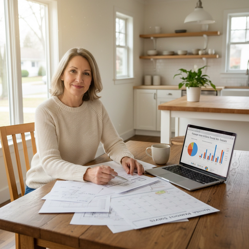 Person reviewing financial data and charts on a tablet, representing strategic downsizing planning Person reviewing financial data and charts on a tablet, representing strategic downsizing planning