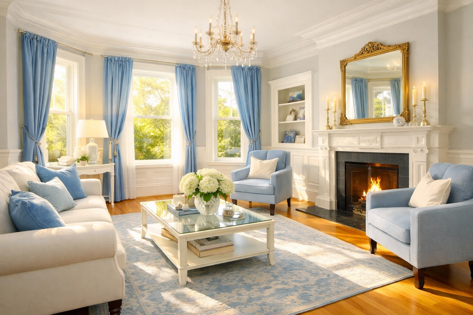 Bright Victorian living room in Lowell MA after expert maid services Lowell maintenance.