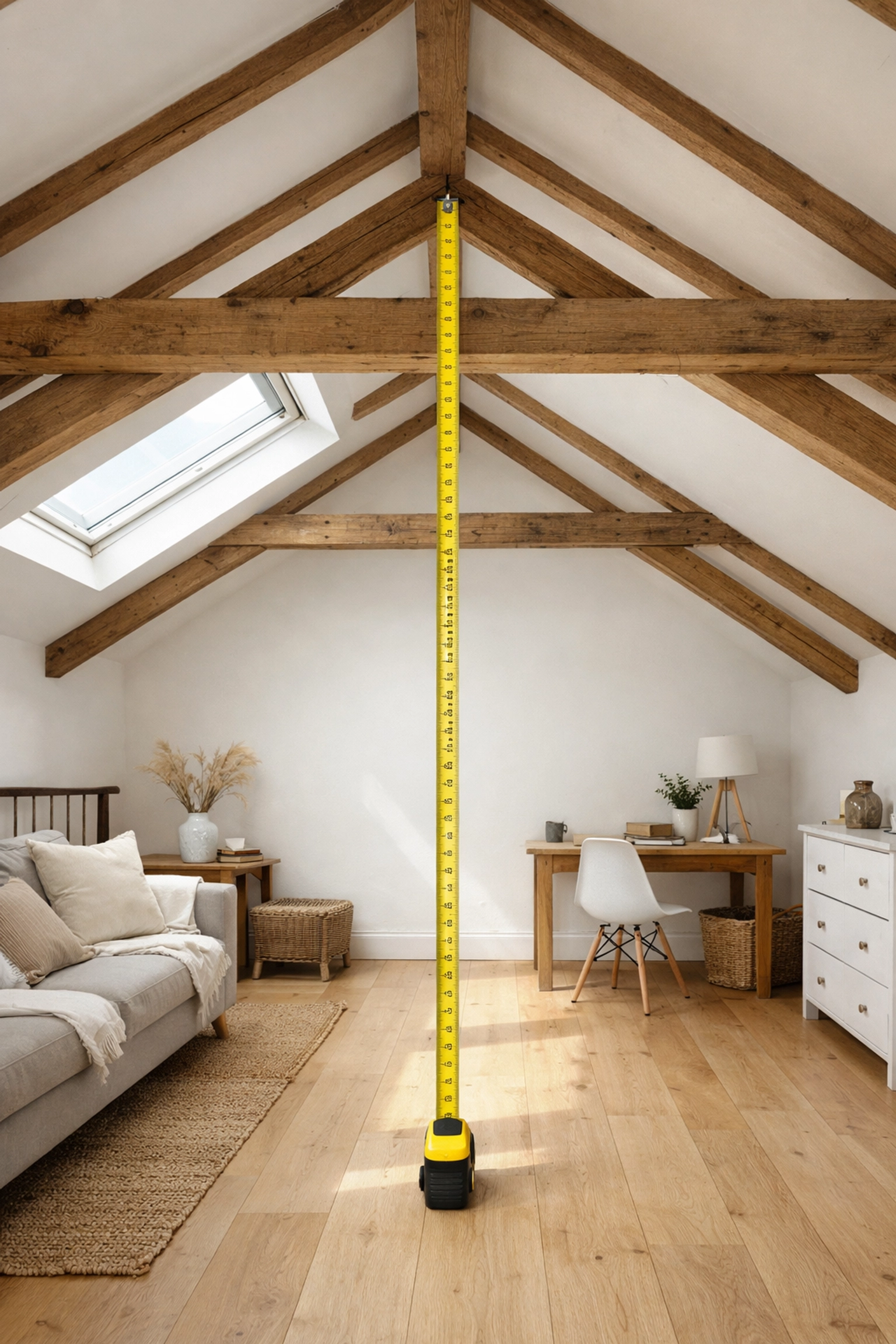Spacious loft conversion in London showing proper head height measurement and natural light