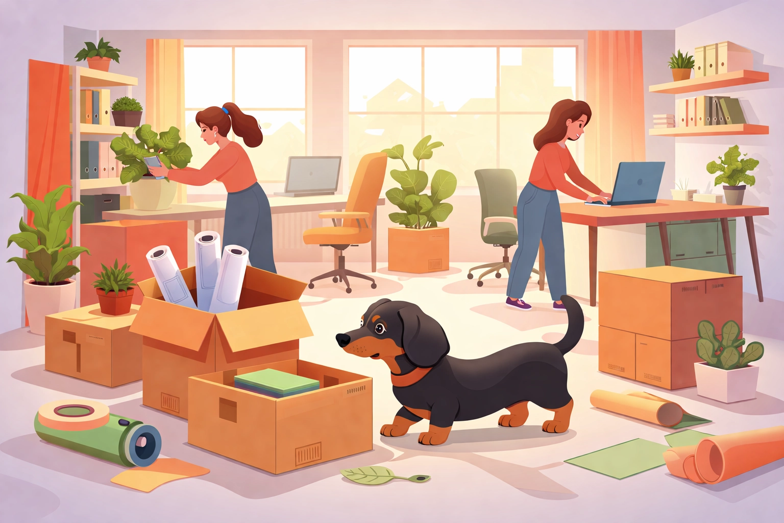 Mediafy office mid-renovation with team and dachshund illustrates behind-the-scenes of a Chattanooga digital marketing agency update.