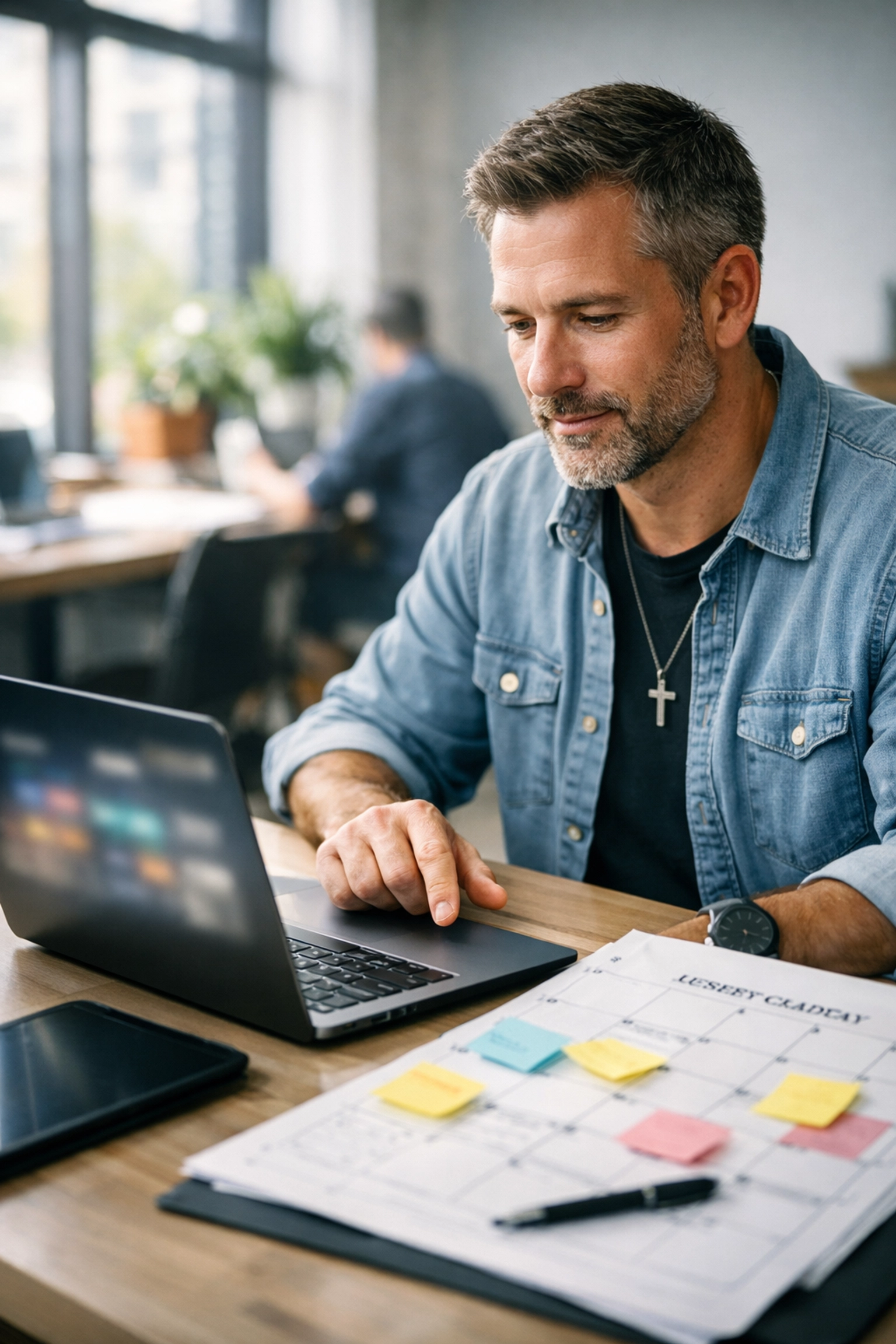 Ministry leader using digital tools and automation in a modern workspace to improve church stewardship.