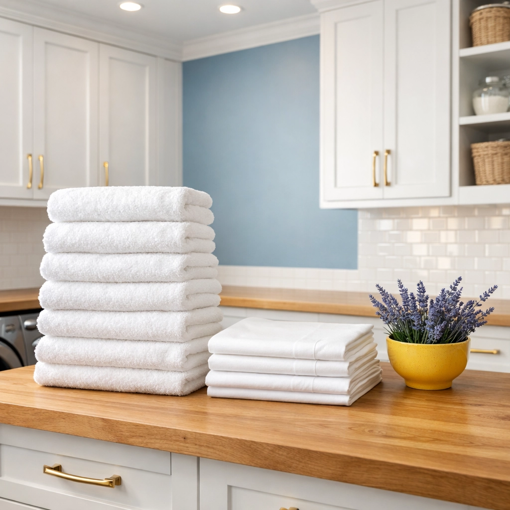 Neatly folded laundry in an organized room, showing how housekeeping services help seniors maintain autonomy.