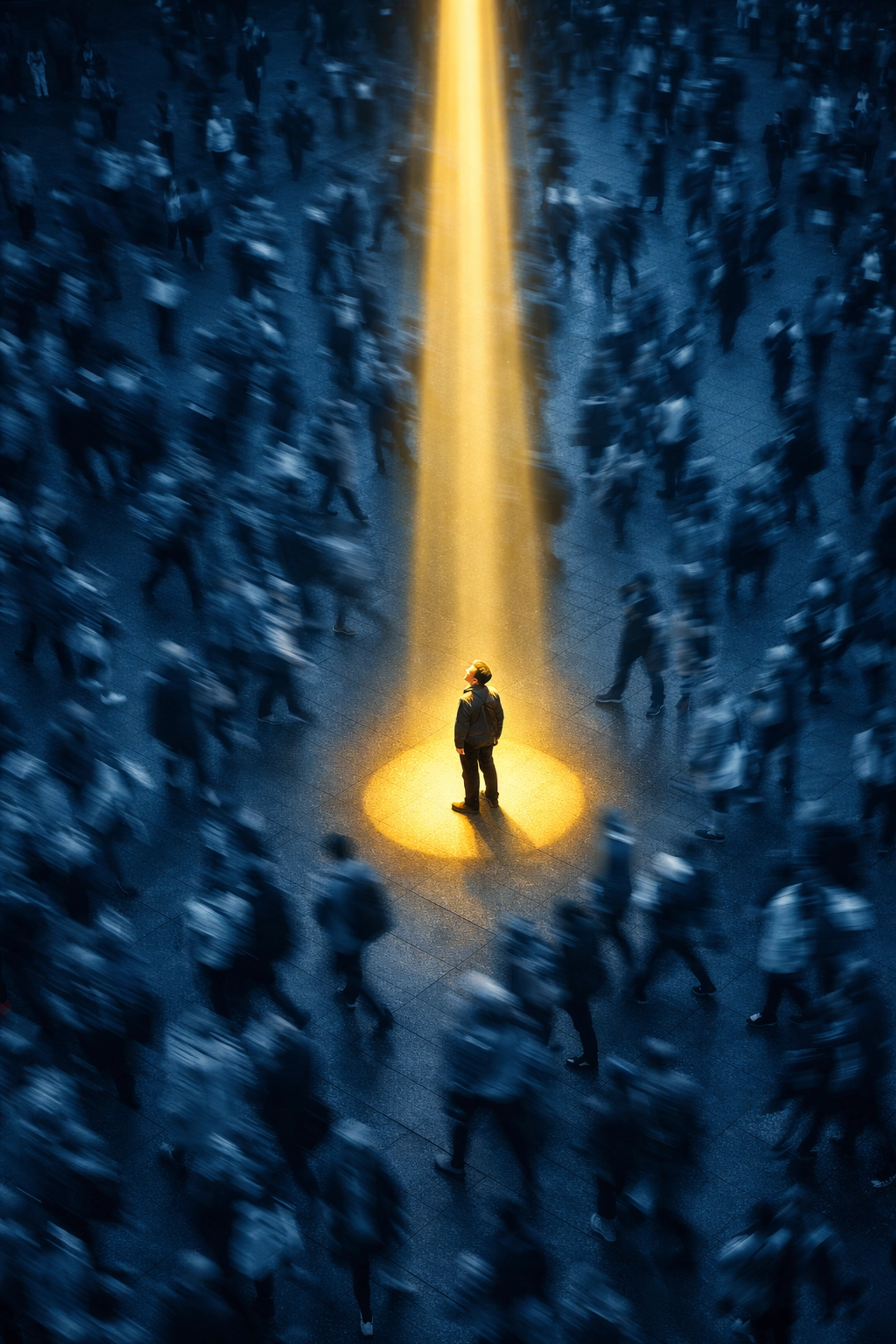 Spotlight on a single person in a crowd, symbolizing precision PPC audience targeting.