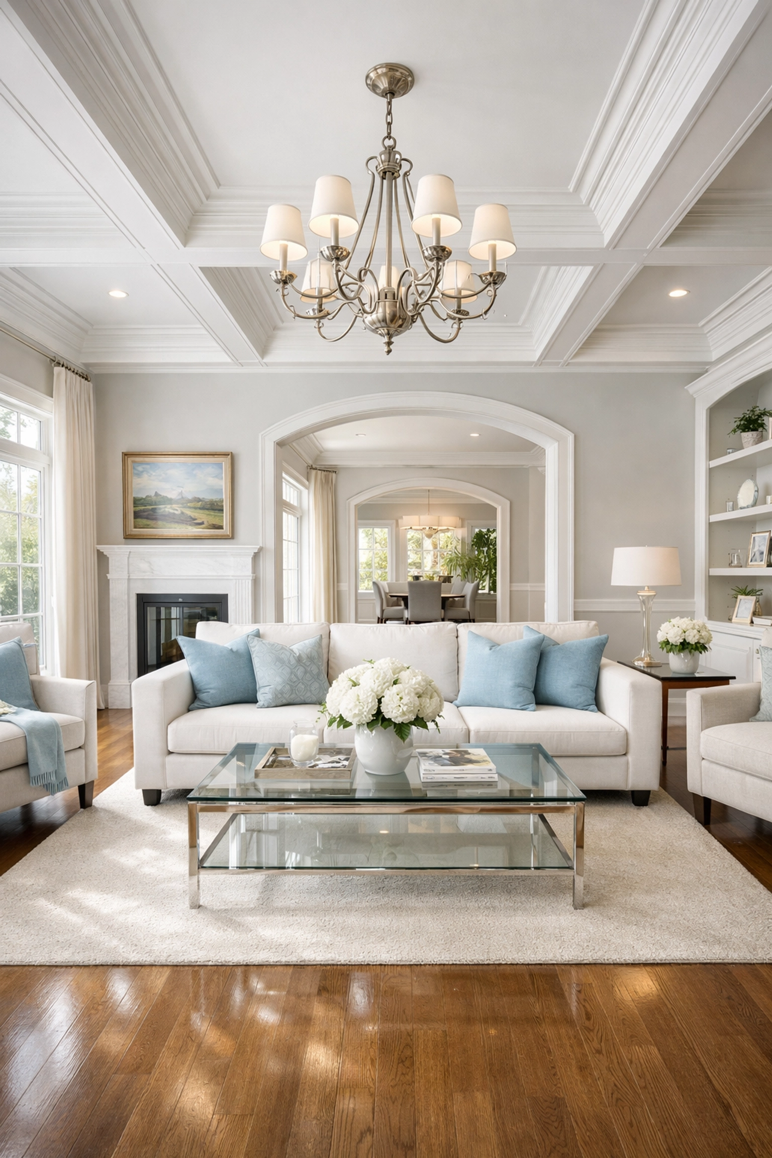 A spotless living room after professional deep cleaning services Littleton, showcasing dust-free surfaces.