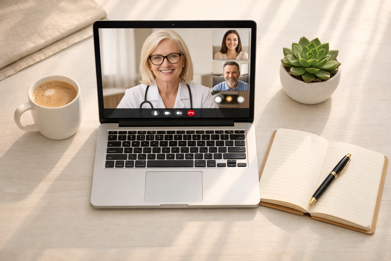 Virtual consultation call between business owner and bookkeeper discussing QuickBooks cleanup process